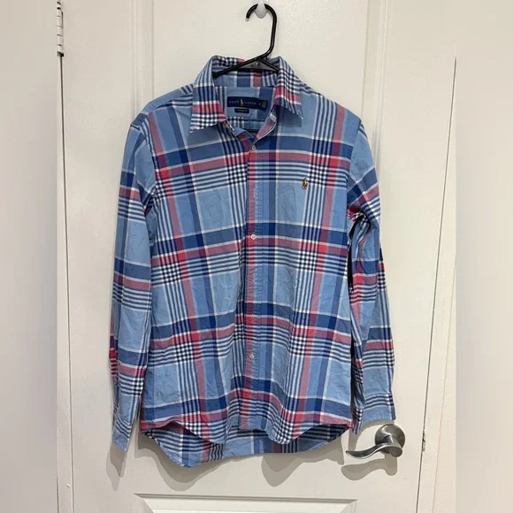 POLO RALPH LAUREN Men/Women CHECKED BUTTON UP SHIRT PINK/BLUE - Picture 2 of 5